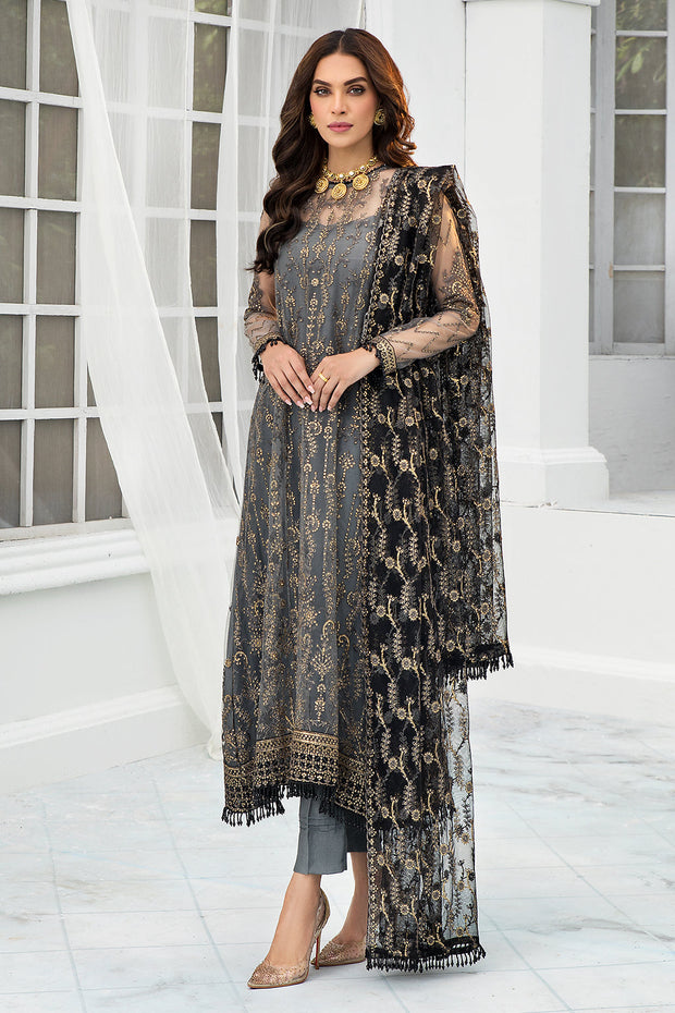 Pakistani Graphite Embroidered Kameez Capri Party Wear 2023