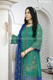Pakistani Green Chiffon Dress for Wedding Party Side Pose