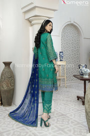 Pakistani Green Chiffon Dress for Wedding Party Backside Look