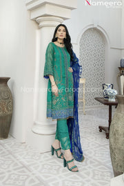 Pakistani Green Chiffon Dress for Wedding Party 