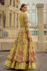 Pakistani Green Dress for Bride in Lehenga Pishwas Style