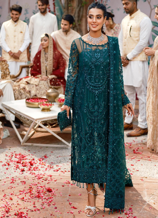 Pakistani Green Dress in Premium Kameez Trouser Style