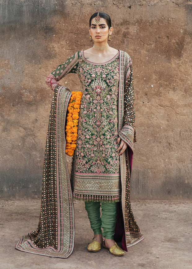 Pakistani Green Wedding Dress in Kameez Trouser Style