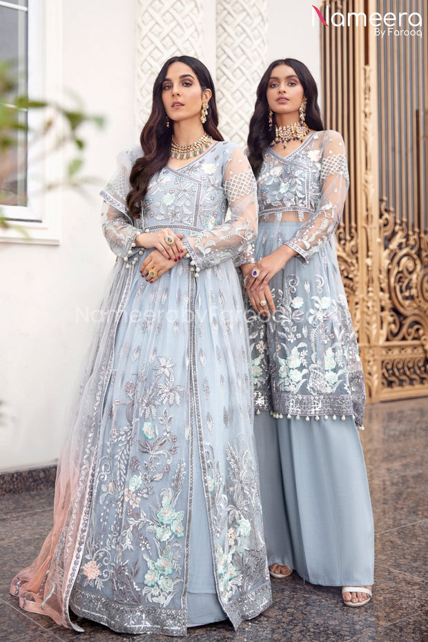 Pakistani Grey Floral Maxi Dress for Party 2021 Online Nameera by Farooq Pakistani Grey Floral Maxi Dress for Party 2021 Online Nameera by Farooq