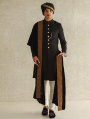 Pakistani Groom Black Sherwani for Wedding Wear 