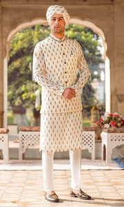 Pakistani Groom Dress in Kurta and Waistcoat Style