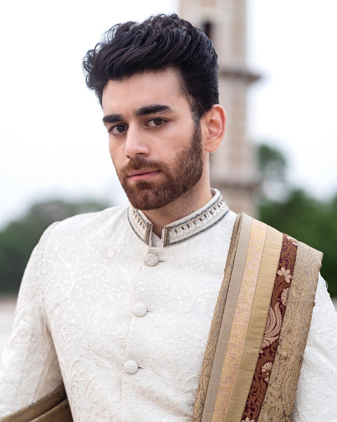 Pakistani Groom Dress in Sherwani Style with Shawl Online