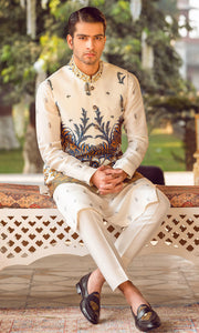 Pakistani Groom Kurta Pajama and Waistcoat in White Online
