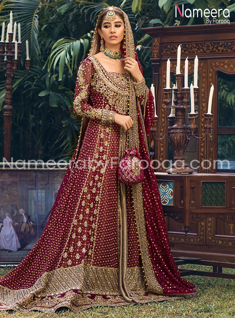 Pakistani Jacquard Lehnga with Frock #BR04