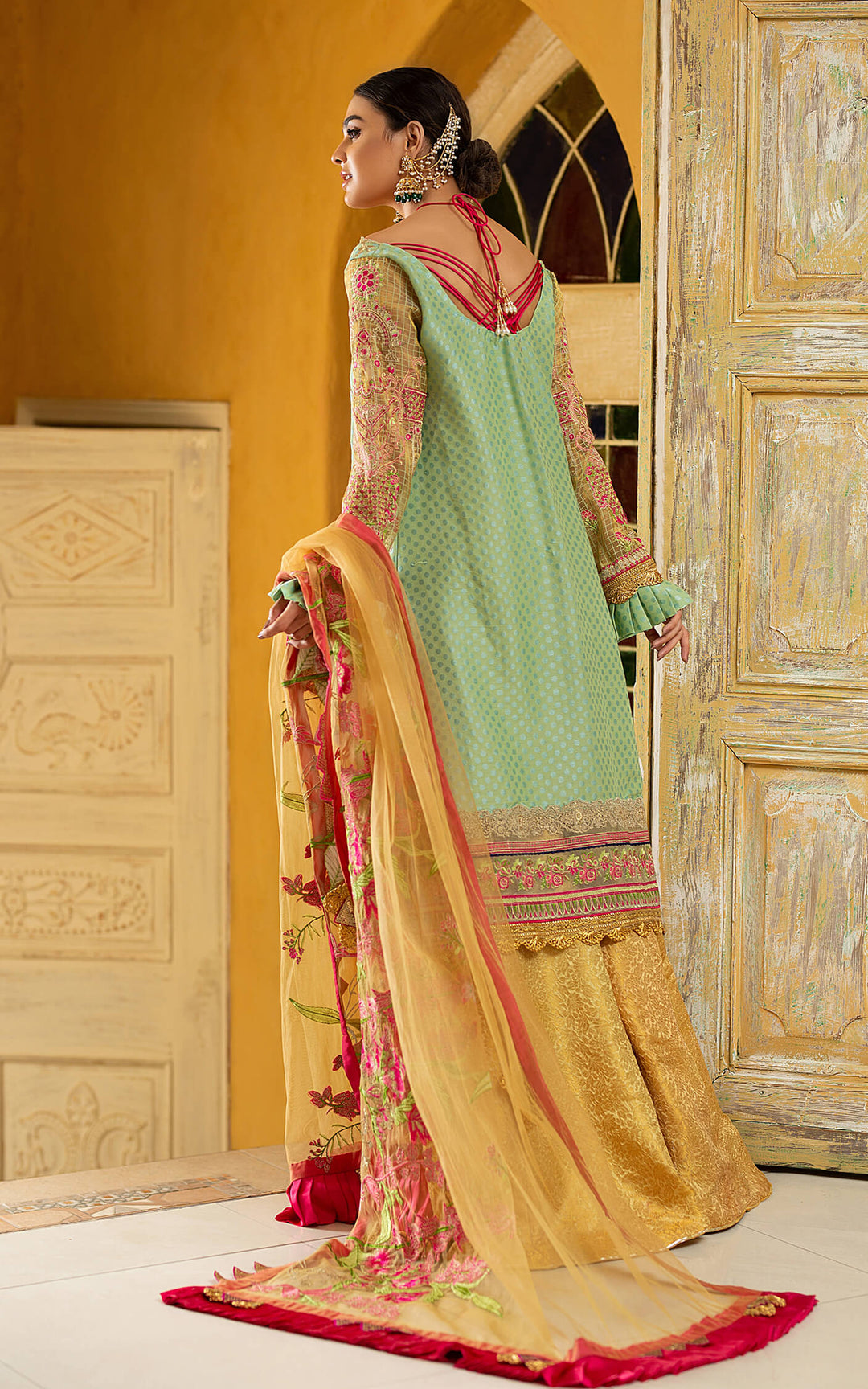 Pakistani Jacquard Suit for Wedding Party  Backside Look