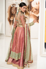 Pakistani Jamawar Pashwaz Lehnga in Pink Color Backside Look