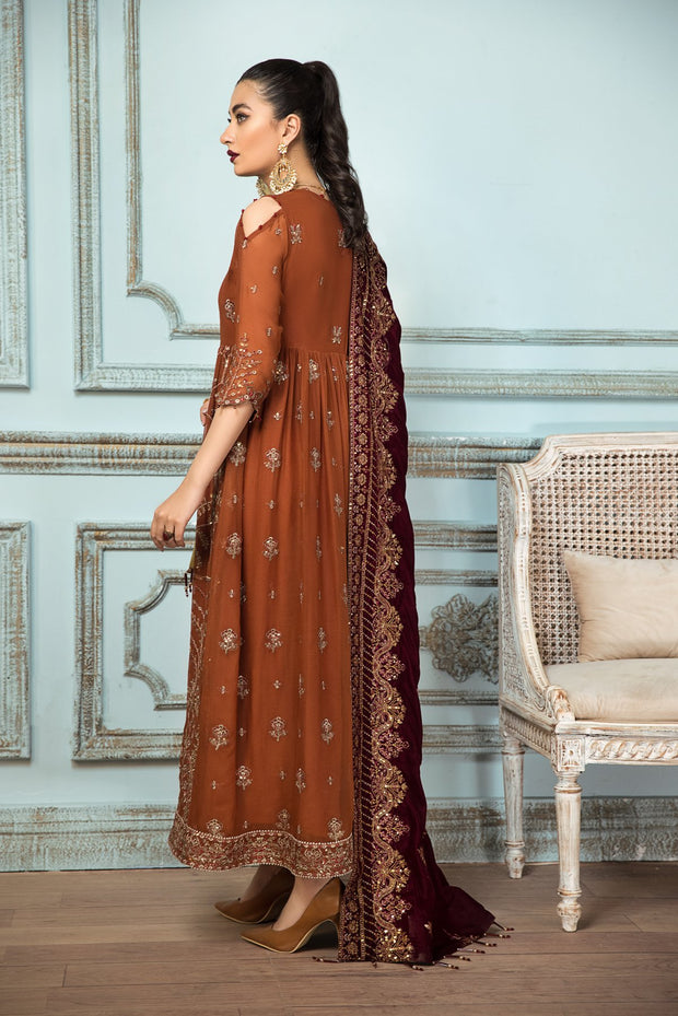 Pakistani Kameez Salwar in Rusty Brown Shade