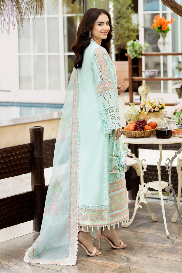 Pakistani Kameez Trousers in Sky blue and Pink contrast Party Dress