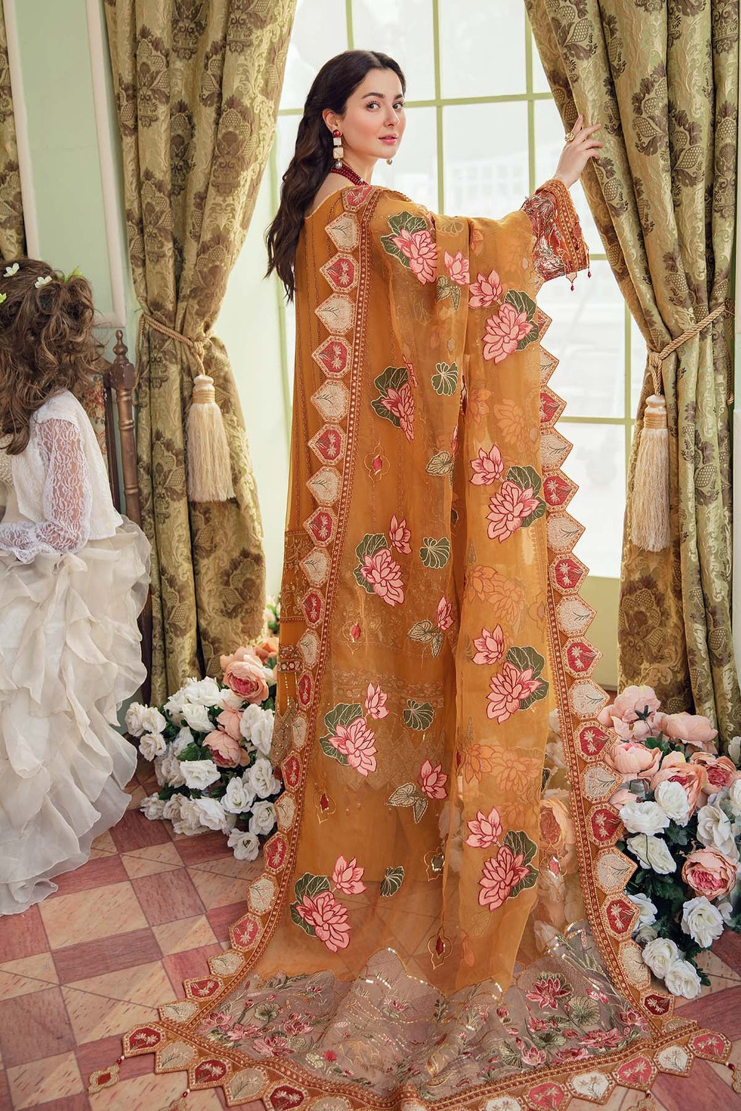Pakistani Kameez with Palazzo in Orange Shade Latest