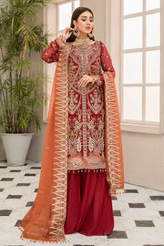 Pakistani Kameez with Sharara in Scarlet Shade