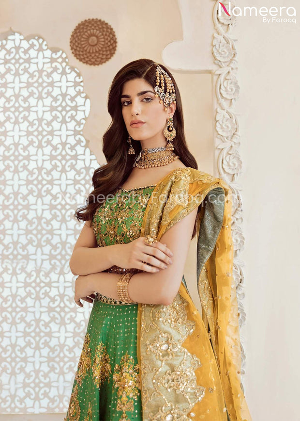 Pakistani Latest Lehenga Dress Online in Yellow Green