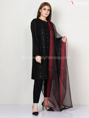 Pakistani Lawn Black Dress Suit With Embroidery #LR221