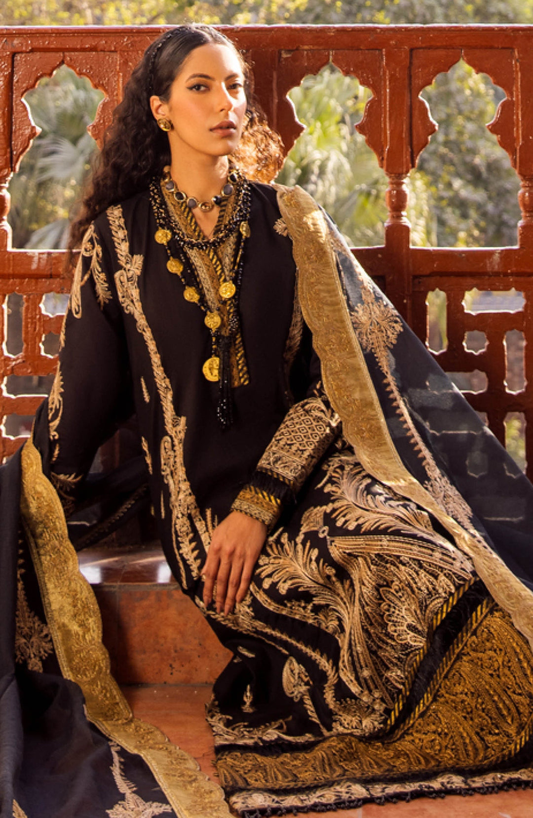 Pakistani Lawn Suit in Black Kameez Trouser Style