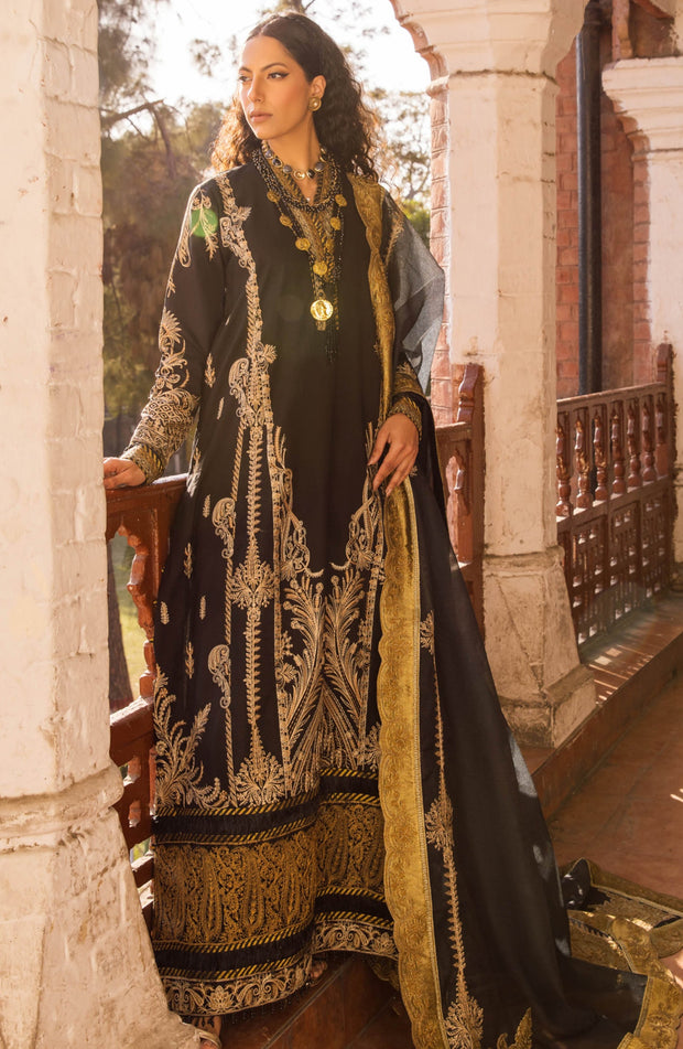 Pakistani Lawn Suit in Black Kameez and Trouser Style