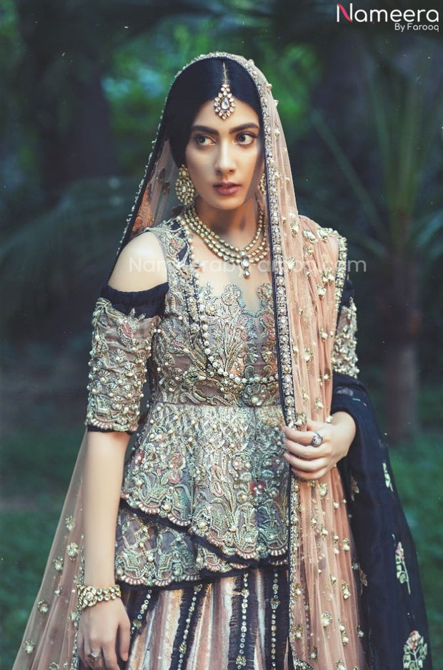 Pakistani Lehenga Bridal Dress in Peplum Frock for Walima