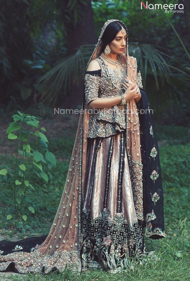 Pakistani Lehenga Bridal Dress in Peplum Frock for Walima