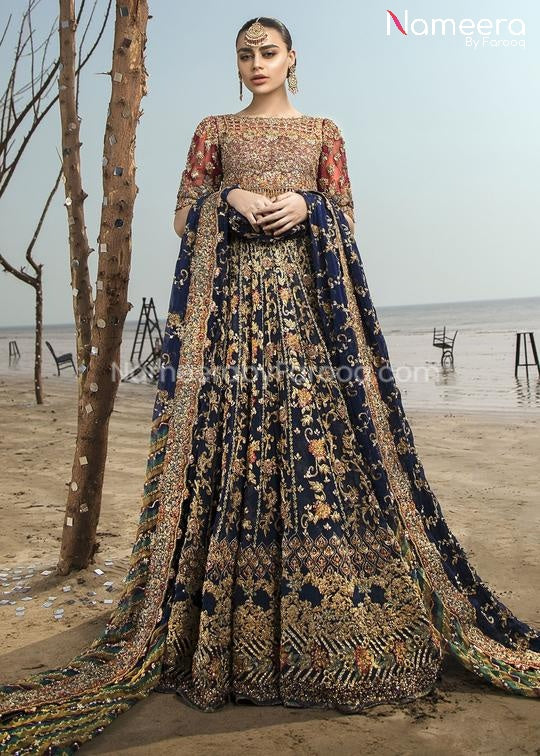 Latest Royal Blue Pakistani Lehenga Dress with Choli 2021