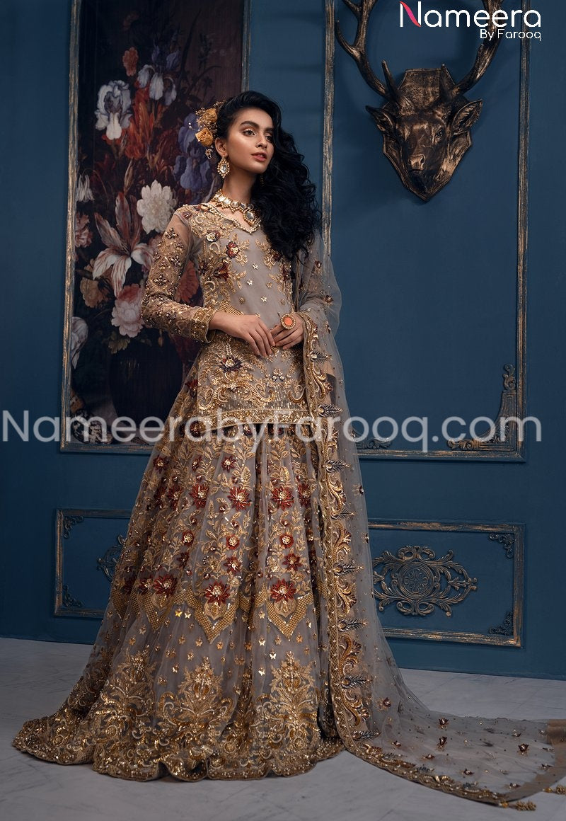 Pakistani Lehenga Kurti for Wedding in Gray Color