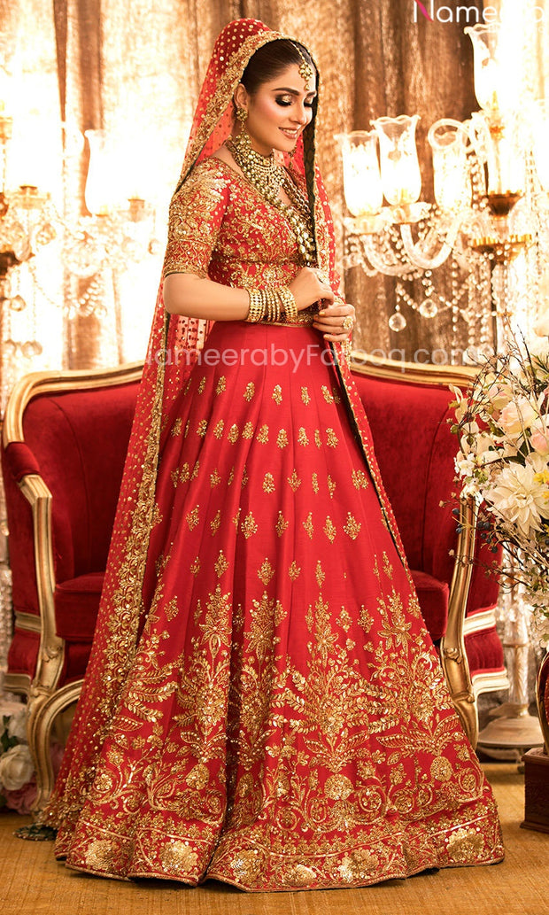 Pakistani Lehenga Online for Bridal Wear in Red 