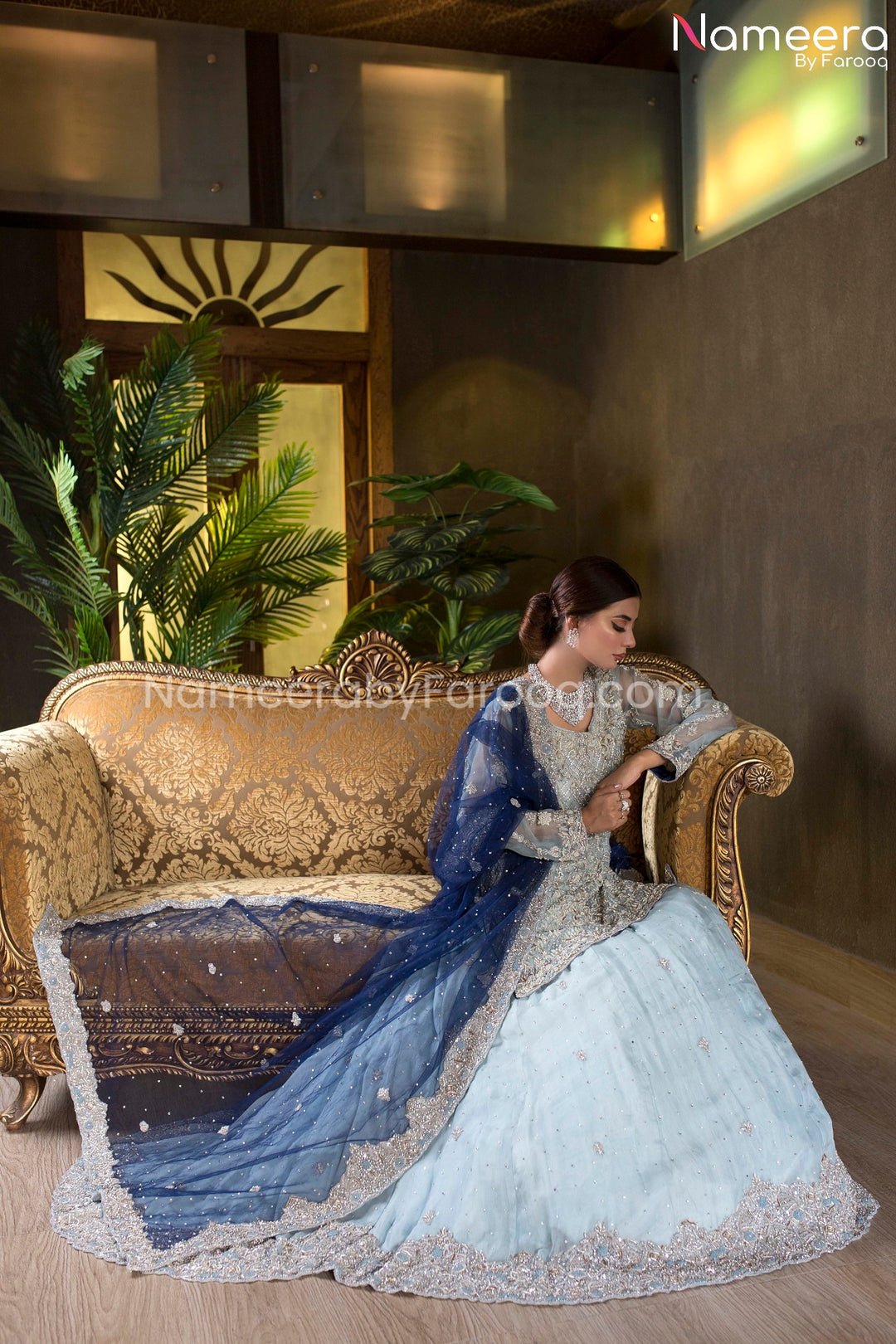 Pakistani Lehenga Online with Royal Blue Dupatta Clear Look