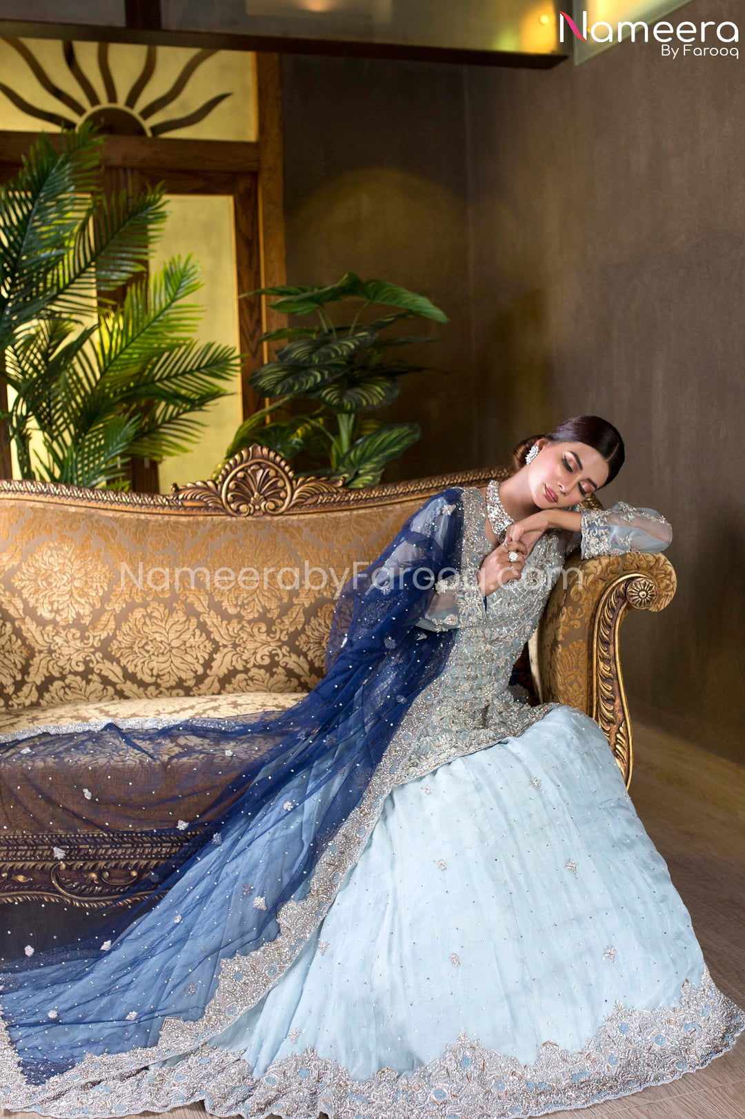 Pakistani Lehenga Online with Royal Blue Dupatta 2021