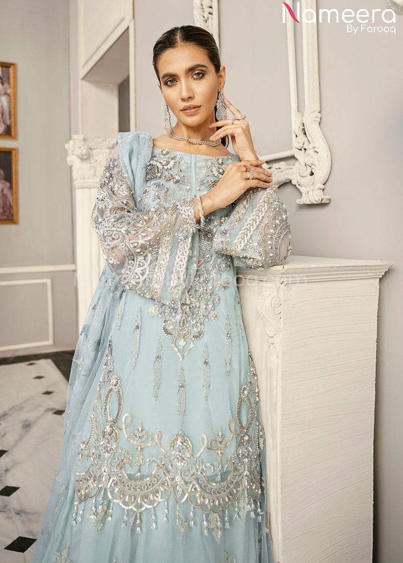 Pakistani Lehenga with Long Kurti Online 2021 Neckline Embroidery