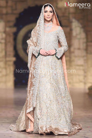 Pakistani Long Bridal Silver Dress