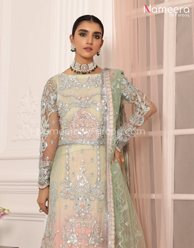 pastel colors dress pakistani Sara Pastel Pink Net Pakistani Suit