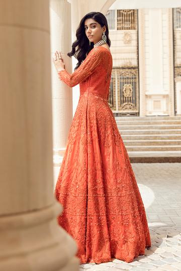 pakistani maxi dress Elegant Pakistani Maxi In Bright Orange Color Online 2021 MEDIUM