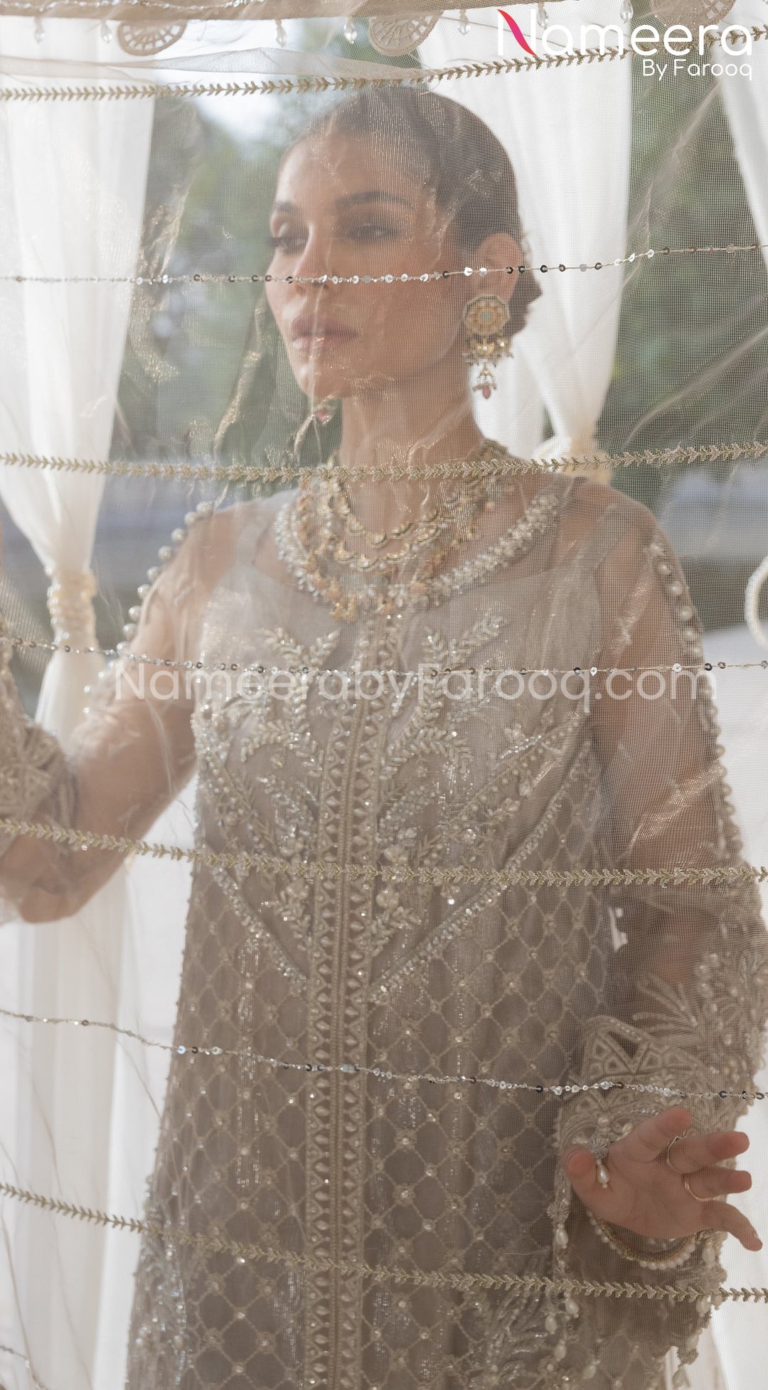 Pakistani Long Dress with Sharara in Grey Color 2021
