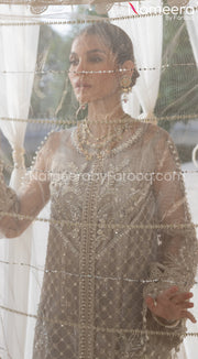 Pakistani Long Dress with Sharara in Grey Color 2021