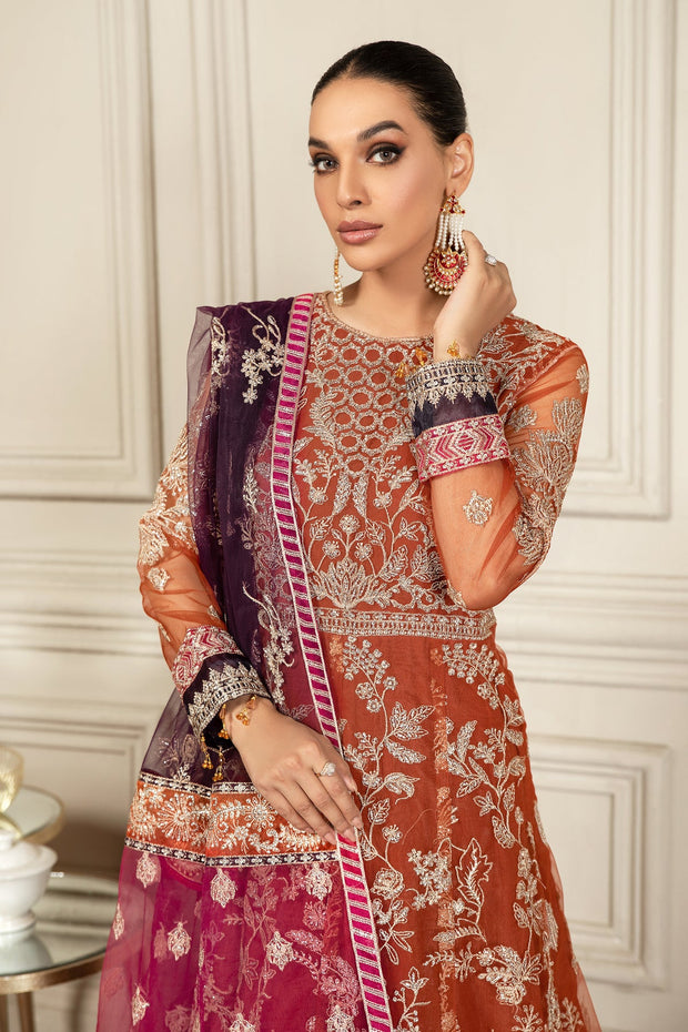 Pakistani Long Frock with Dupatta in Orange Color 2023