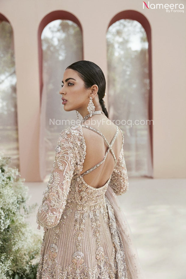 Pakistani Long Gown Dusty Pink Bridal Lehnga 2022