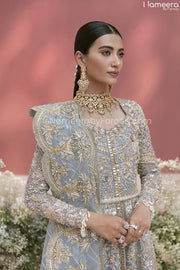 Pakistani Long Gown Powder Blue Bridal Lehnga