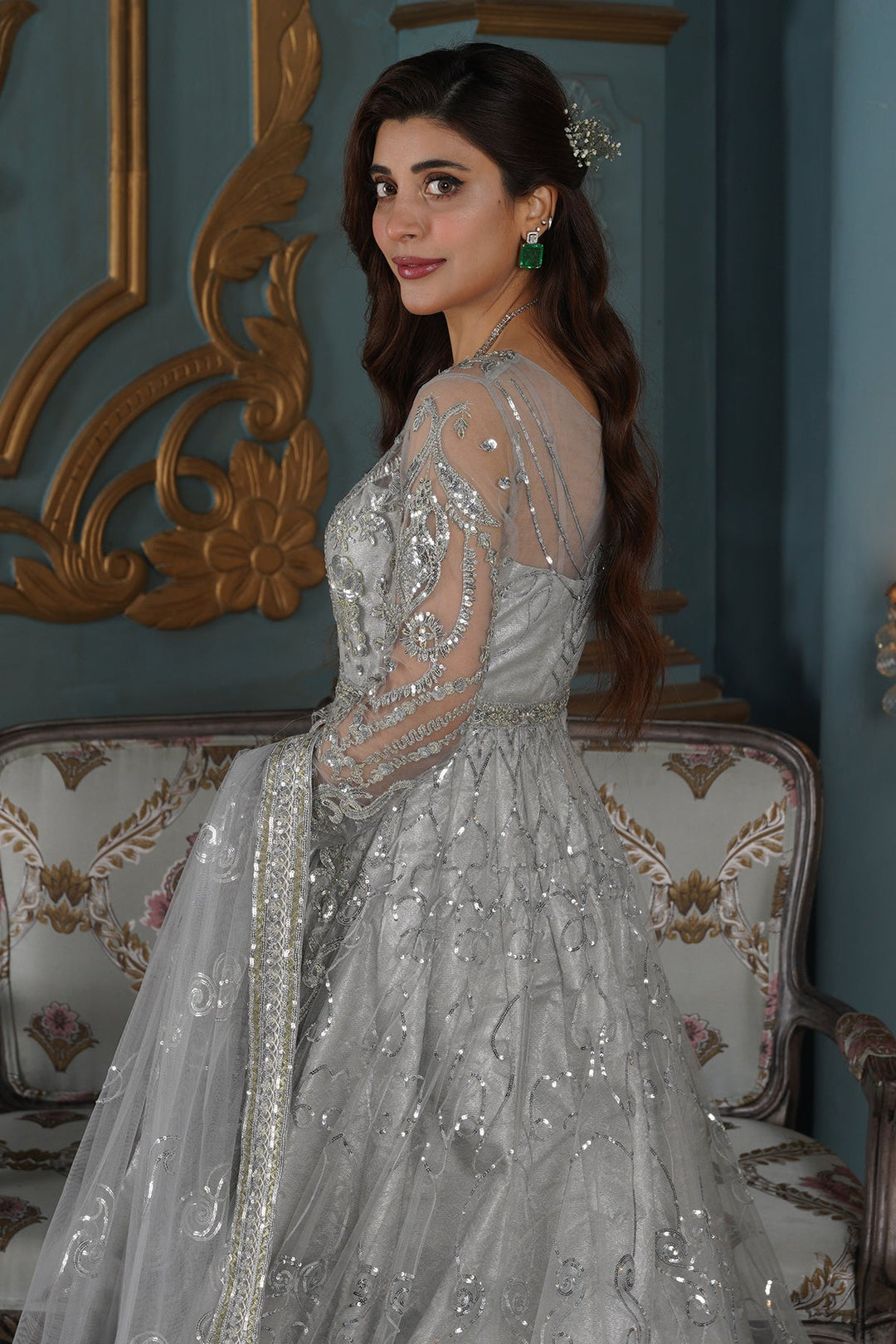Pakistani Long Gown and Dupatta Dress for Bride Online