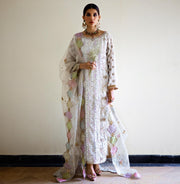 Pakistani Long Kameez with Trousers and Dupatta Dress