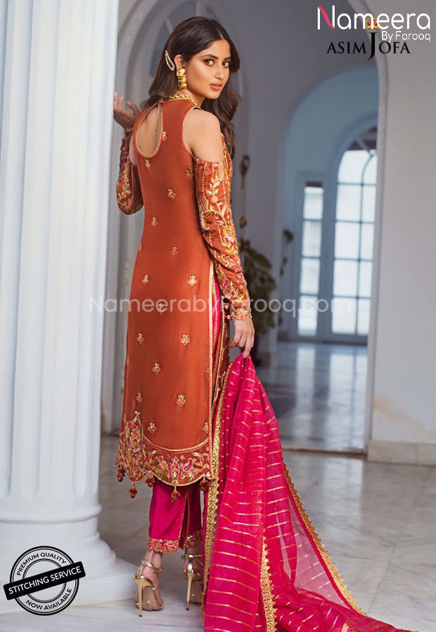Pakistani Dress for Wedding Party Female Online Backside View