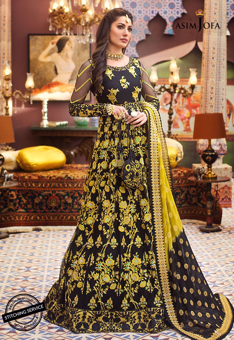 Pakistani Luxury Wedding Party Dress in Black Color