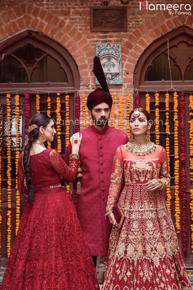 Pakistani Maroon Bridal Lehenga for Wedding