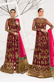 Pakistani Maroon Embroidered Pishwas Dress