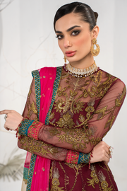 Pakistani Maroon Embroidered Pishwas Wedding Dress