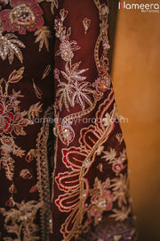 Pakistani Maroon Color Dress for Wedding Party Sleeves Look