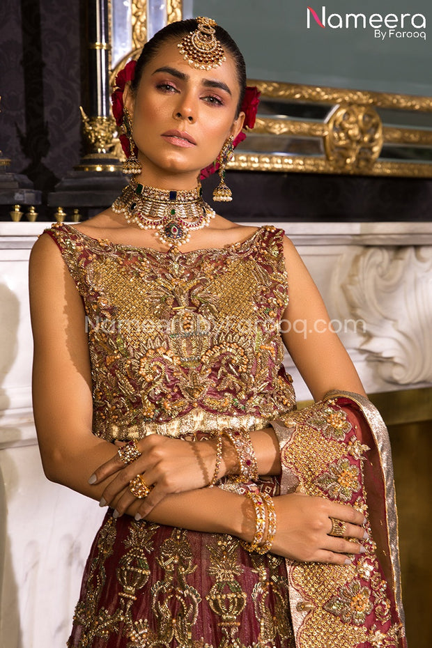 Pakistani Maroon Lehenga Bridal Dress