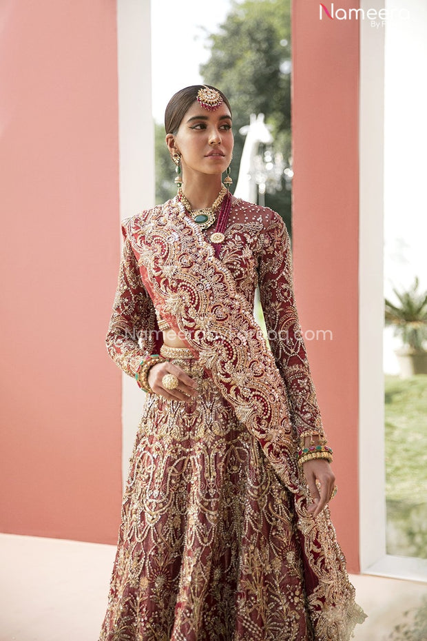 Pakistani Maroon Lehenga Bridal Dress with Choli 2022