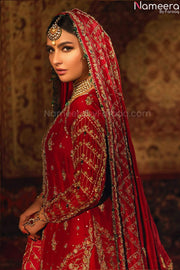 Pakistani Maroon Lehenga Shirt for Barat Wedding Wear 